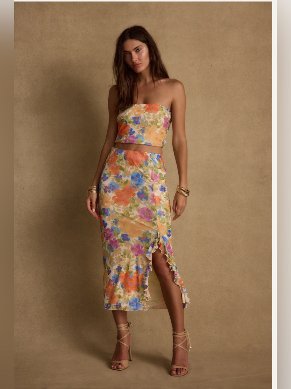 12th Tribe - Marisol Floral Mesh Top and Midi Skirt
